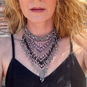 Beaded fringe vintage boho festival necklace